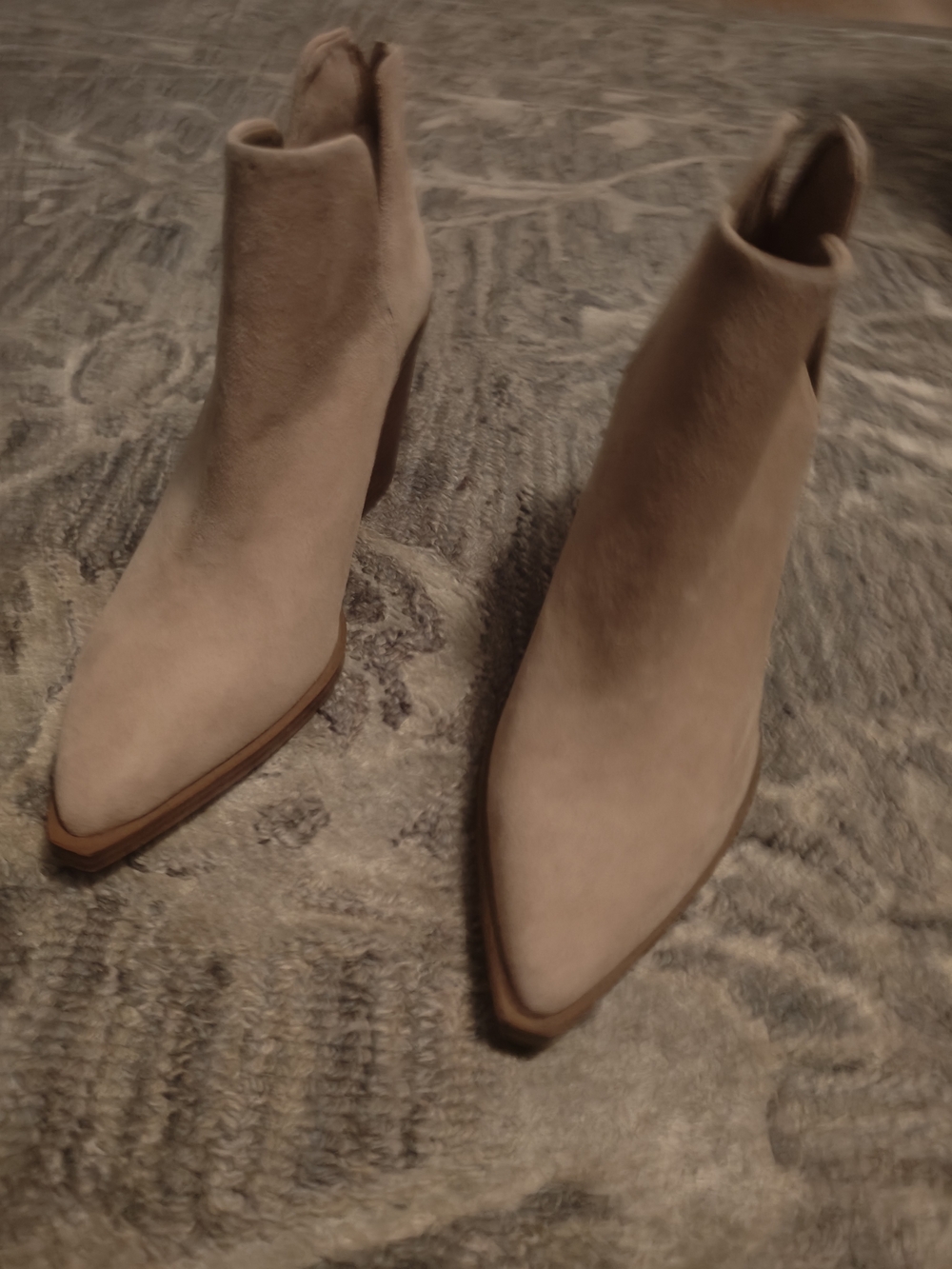Vince Camuto Beige Pointed-Toe Suede Ankle Booties